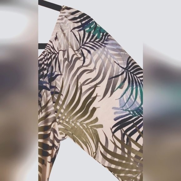 Triple Seven Tropical Palm Print 3/4 Sleeve Maxi Dress Green And Blue Size L - Picture 4 of 5